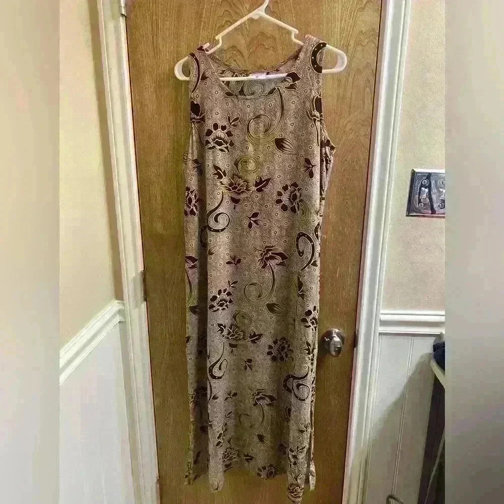 Cocowalk Vintage Sleeveless Brown Dress with Black and Yellow Florals Size XL - Picture 3 of 6